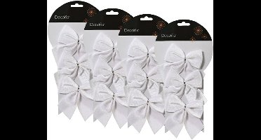 Decoris Kerstornamenten strikken - 12x - velvet wit - 9 x 10 cm - kerstboomstrikjes - decoratie strikjes - kerststrikjes