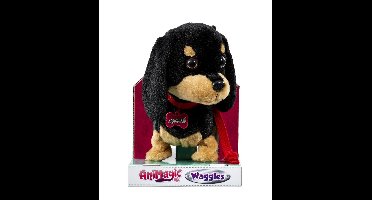 Animagic Knuffel Waggles Teckel 20 Cm Zwart