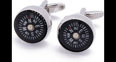 Manchetknopen - Kompas Echt Werkend Zilver met Wit