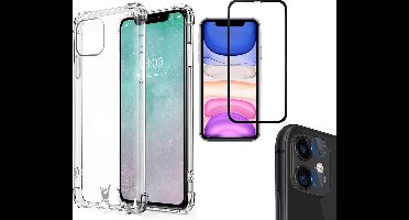 Hoesje geschikt voor iPhone 11 - Screenprotector FullGuard & Camera Lens Screen Protector - Back Cover Case ShockGuard Transparant