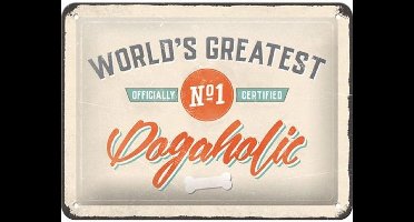 Dogaholic Metalen wandbord in reliëf 15 x 20 cm.