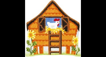 Vervaco - Kruissteekvormkussen kit - Kippenhok - PN-0149510 - Borduren - Borduurpakket - Borduurpakket volwassenen - Borduurpakket kind