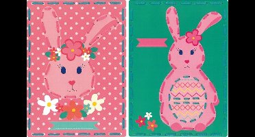 Vervaco - Borduurkaart kit - Konijnen met bloemen set van 2 - PN-0157041 - Borduren - Borduurpakket - Borduurpakket kind