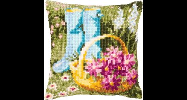 Vervaco - Kruissteekkussen kit - Laarzen in de tuin - PN-0146671 - Borduren - Borduurpakket - Borduurpakket volwassenen - Borduurpakket kind