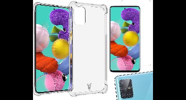 Hoesje geschikt voor Samsung Galaxy A51 - Transparant Shock Proof Case + Screen Protector + Camera Protector