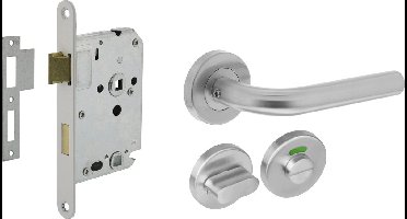 Intersteel Deurbeslag set wc-slot 63/8mm wit + deurkruk Recht rvs + wc-sluiting