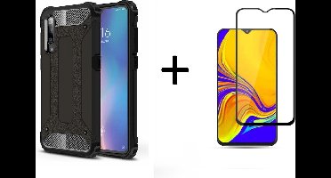 Ntech Hoesje Geschikt Voor Samsung Galaxy A50 Hybrid Armor Hoesje + Tempered glass - Zwart
