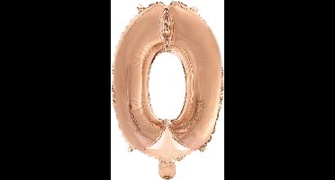 Folie Ballon Cijfer 0 Rosé Goud 41 cm met rietje