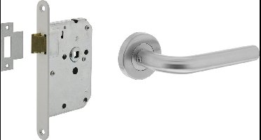 Intersteel Deurbeslag set loopslot wit + deurkruk Recht rvs