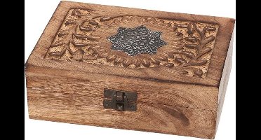 Houten sieradenkistje/opbergkistje - 17 x 13 cm - Vintage - Brocante opberg kistjes