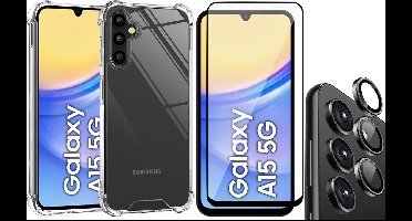 Hoesje geschikt voor Samsung Galaxy A15 - Screenprotector Volledig Dekkend Glas & Camera Protector - Shockproof Transparant