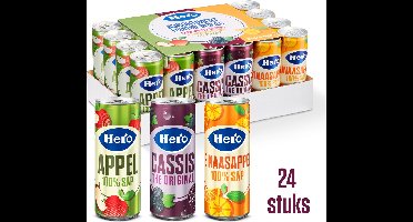 Hero Assortiment Fruitige Blikjes Frisdrank - Cassis, Appelsap & Sinaasappelsap - Handige Tray - 24 x 250ml