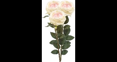 Emerald Kunstbloem roos Joelle - 3x - creme - 65 cm - decoratie bloemen