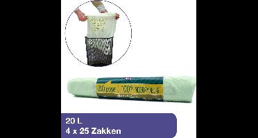 ABENA Biozakken (100 stuks) - 20 Liter biologisch afbreekbare afvalzakken. Transparant, composteerbaar en Milieu vriendelijk. Pak van 100 zakken (4x25) - 55x45cm - Geschikt voor GFT-afval