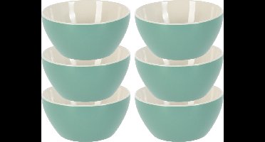Excellent Houseware Soepkommen/schaaltjes - 6x - Acapulco - porselein - D14 x H6.5 cm - groen