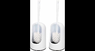 Plasticforte WC borstel met houder - 2x - wit - 40 cm - kunststof - toiletborstels