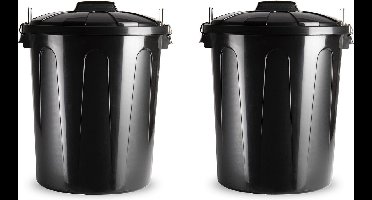 Plasticforte Vuilnisbak/prullenbak - 2x - 51 liter - zwart - kunststof - losse deksel - 47 x 43 x 56 cm - Kantoor/keuken