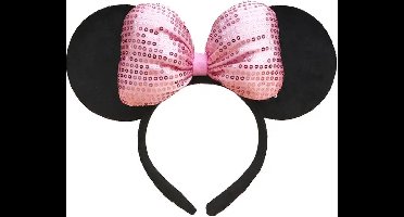 Muizenoren roze glitter - grote strik