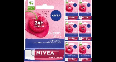 Nivea Lippenbalsem Cherry Shine - 6 x 4.8g - Verbeterde Vegan Formule - Shea Boter en Natuurlijke Olien Verrijkt Met vitaminen - Lipbalm