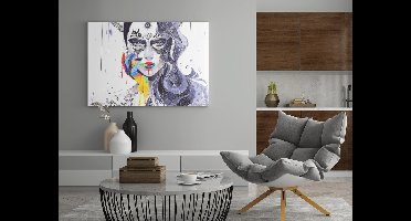 Canvas Schilderij - Vrouw - Abstract - Kleurrijk - Portret - 90x60x2 cm