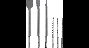 Set SDS+ boren/beitels 6PCS - boren (5.5, 6 en 7mm) en 3 SDS+ beitels (puntbeitel, vlakbeitel, spadebeitel)
