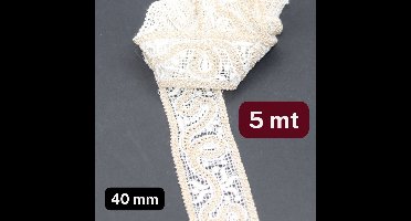 5 Meter GEBORDUURD MACRAME LINT, Breedte 40MM, Kleur BEIGE/WIT