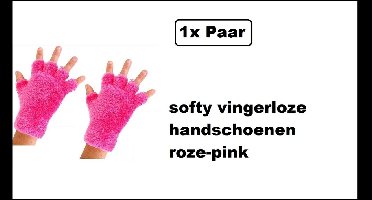 Paar softy vingerloze handschoenen roze-pink - vingerloos hand schoen carnaval winter unisex festival sport winter fluor