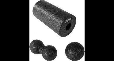 Gorilla Sports Fascia set van 3 - Triggerpoint bal - Massage roller - Zwart