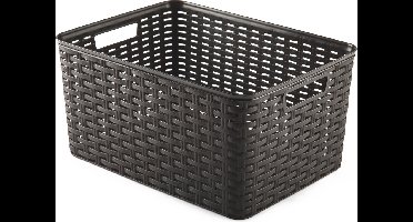 Plasticforte Opbergmand - Kastmand - rotan kunststof - choco brown - 18 Liter - 29 x 39 x 20 cm