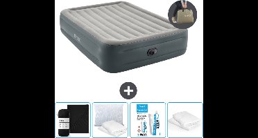 Intex Luchtbed - 2-Persoons - 152 x 203 x 46 cm - Grijs - Inclusief pomp - Hoeslaken - Kussen - Reparatieset en Kussenbeschermer