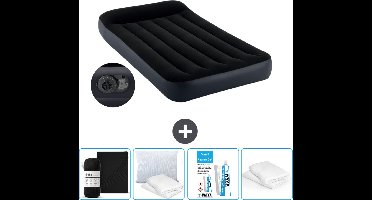 Intex Luchtbed - 1-Persoons - 99 x 191 x 25 cm - Blauw - Inclusief pomp - Hoeslaken - Kussen - Reparatieset en Kussenbeschermer
