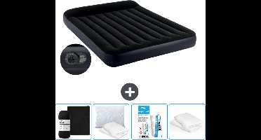 Intex Luchtbed - 2-Persoons - 152 x 203 x 25 cm - Blauw - Inclusief pomp - Hoeslaken - Kussen - Reparatieset en Kussenbeschermer