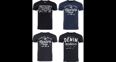 Mustang Heren T-Shirt Broeken Basic Print 4er Pack Fit Veelkleurig Volwassenen Opdruk Print Shirts