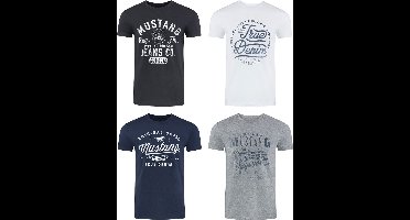 Mustang Heren T-Shirt 4-pack Mustang heren-T-shirt regular fit Veelkleurig XXL Ronde Hals Volwassenen Opdruk Print Shirts