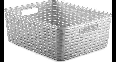 Plasticforte Opbergmand - Kastmand - rotan kunststof - zilvergrijs - 12 Liter - 30 x 37 x 13 cm