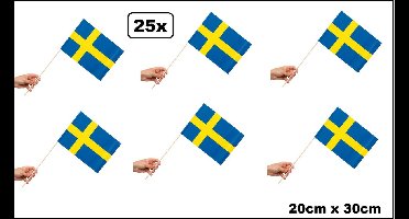 25x Zwaaivlaggetjes op stok Zweden 20cm x 30cm - Zwaai vlaggetjes EK WK thema feest voetbal festival uitdeel Zweeds