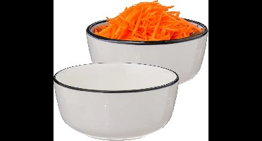 Secret de Gourmet Soepkommen/schaaltjes - 8x - Corona - porselein - D15 x H6.5 cm - wit/zwart