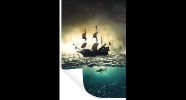 Muurstickers - Sticker Folie - Boot - Haai - Zee - 20x30 cm - Plakfolie - Muurstickers Kinderkamer - Zelfklevend Behang - Zelfklevend behangpapier - Stickerfolie
