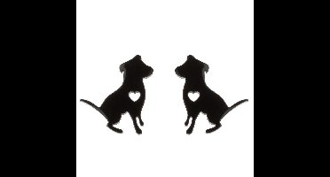 Gading® dames RVS oorknoppen met hondje-zwart-9mm-13mm