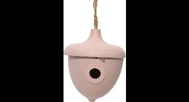 Decoris Vogelhuisje - bamboe hout - lichtroze - D17 x H19 cm - nestkastje