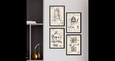 verpakking met 4 vellen met patent fietswielen. Stel affiches met uitvindingen en oude patenten. Kies een kleur naar keuze. Gedrukt op hoogwaardig 250 gram ...