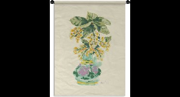 Wandkleed - Wanddoek - Planten - Abstract - Groen - Geel - 90x120 cm - Wandtapijt