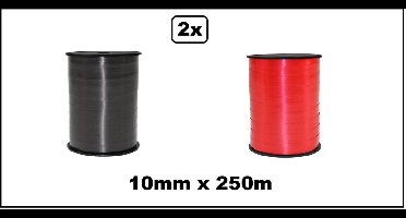 2x Krullint zwart en rood 10mm x 250meter - krul lint thema feest decoratie kado kado gold verjaardag