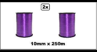 2x Krullint paars 10mm x 250meter - Vernieuwd, nu met folie beschermlaag om de rol - krul lint thema feest decoratie kado kado gold verjaardag
