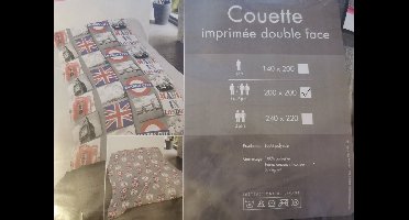 Dekbedovertrek LONDON 2 pers 200X200 cm double face 100% polyester - Couette LONDON 2 pers 200X200 cm reversible - vulling - remplissage 100% polyester