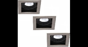 HOFTRONIC Modesto - Vierkante LED inbouwspots RVS- 3 Stuks - GU10 - Dimbaar en kantelbaar - IP20 voor woonkamer, gang en slaapkamer - Spotjes verlichting - 2700K Warm Wit (sfeervol) - 400 lumen - 5 Watt - Verdiepte ronde spots - Zaagmaat 85x85mm