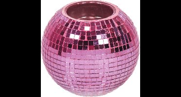 Housevitamin Kaarshouder - Theelichthouder - Disco - Waxinelicht - Glas - Roze - 10,5x10,5x8,5cm.