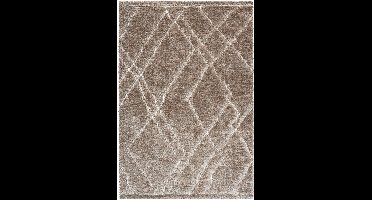 Rugsman Kyoto 0014.0005.1292 Vloerkleed - 133 x 195 cm - Bruin - Rechthoekig - Polyester - Woonkamer - Geometrisch - Shaggy - Hoogpolig, Boho, Modern