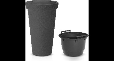Prosperplast Plantenpot/bloempot Flower Tower - kunststof - antraciet - D40 x H60 cm - met binnenpot - tuin potten