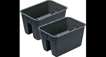 Balkon plantenbak Ratolla - 3x - kunststof - voor reling/balustrade - grijs - 40 cm - rotan look - tuin bloempotten